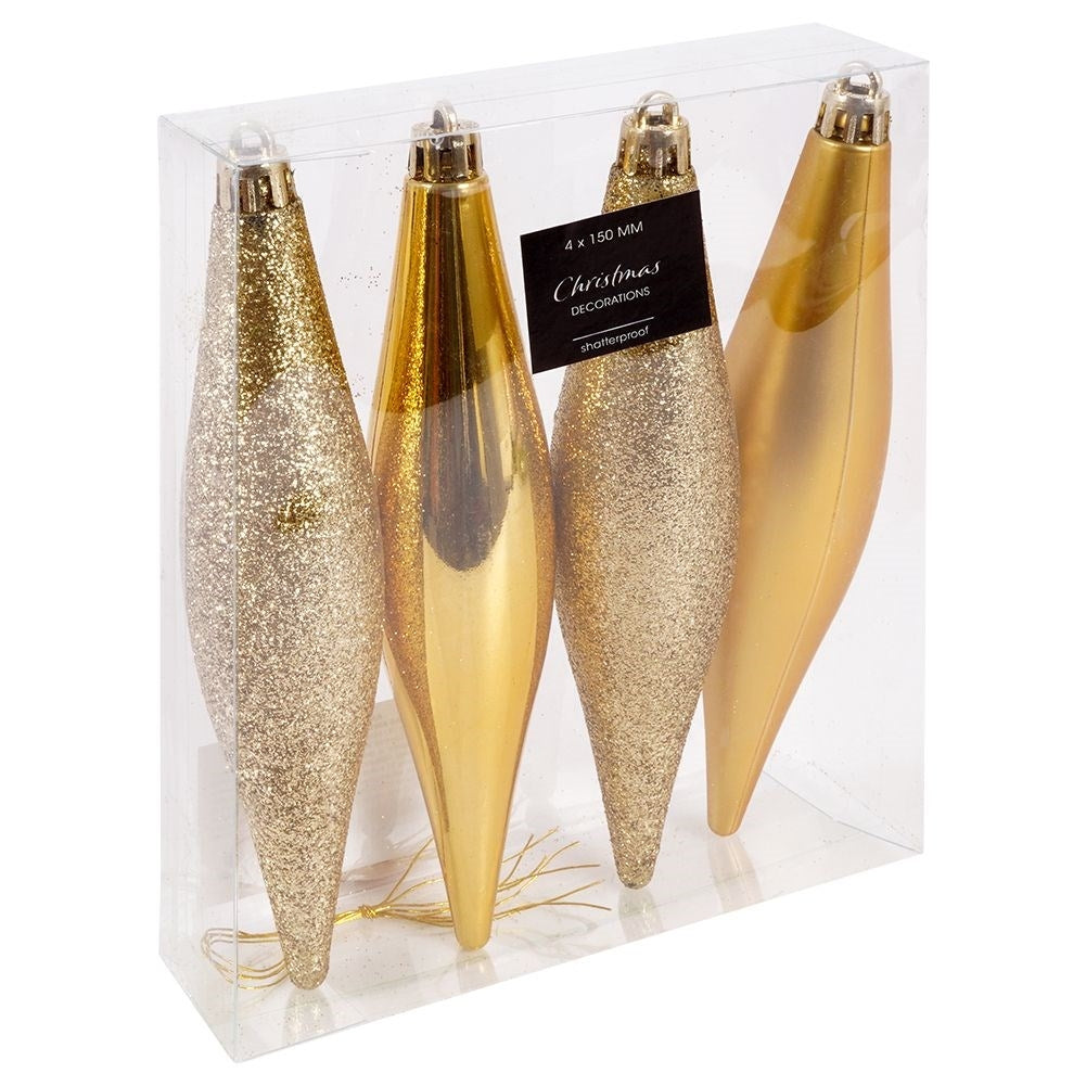 4 unbreakable icicle-shaped Christmas tree balls in gold
