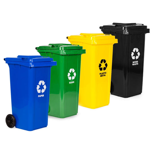 4x120L Waste Bins Set with Rubber Wheels – HDPE, Multi-Color