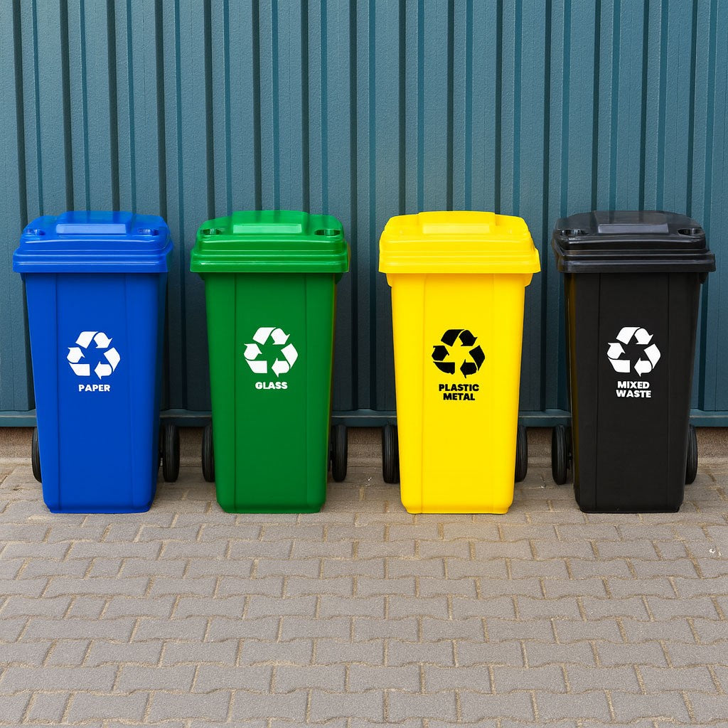 4x120L Waste Bins Set with Rubber Wheels – HDPE, Multi-Color