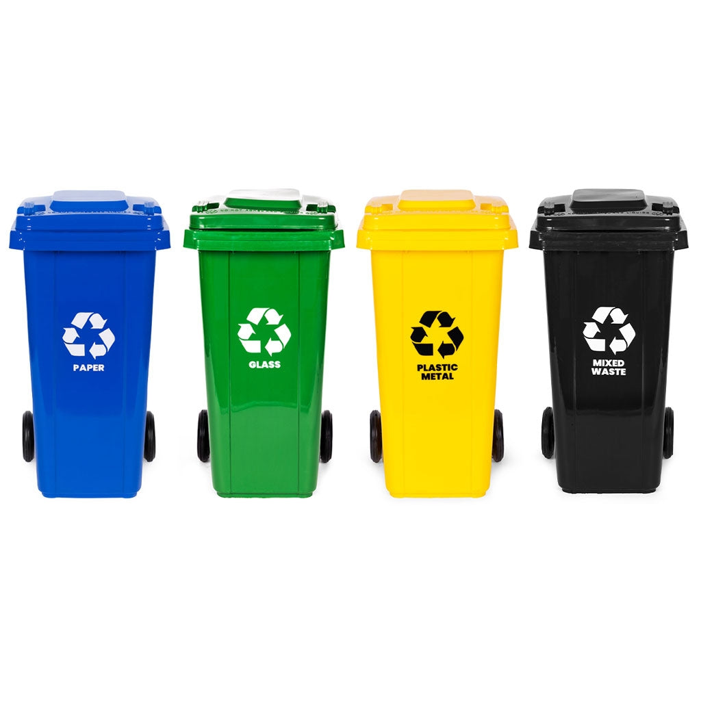 4x120L Waste Bins Set with Rubber Wheels – HDPE, Multi-Color
