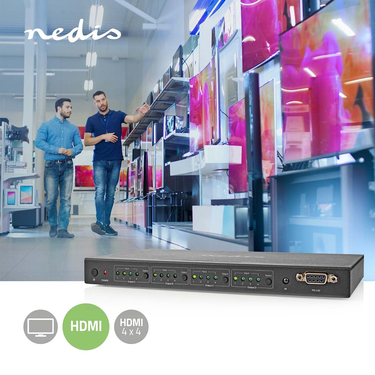4x4 HDMI Matrix Switch, 4K@60Hz, Remote Control