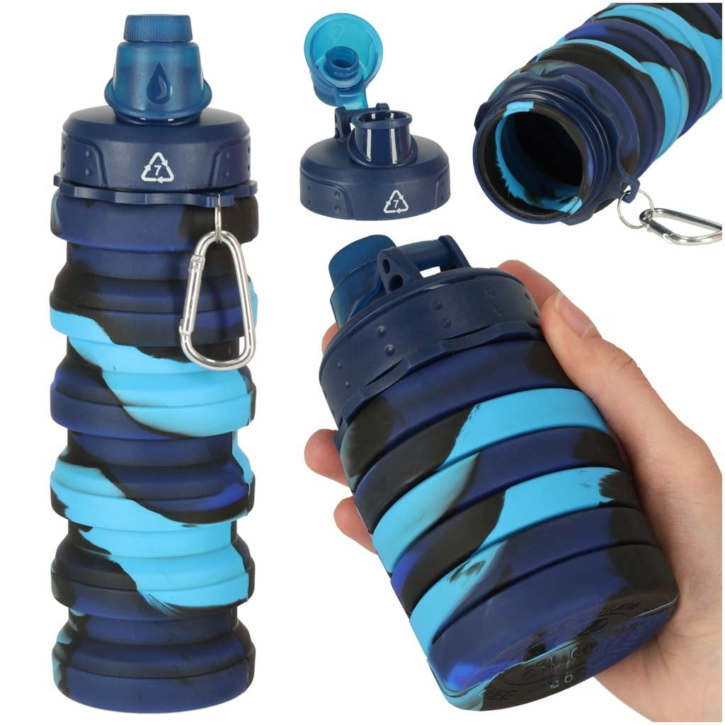500ml Blue Silicone Folding Sports Water Bottle with Handle