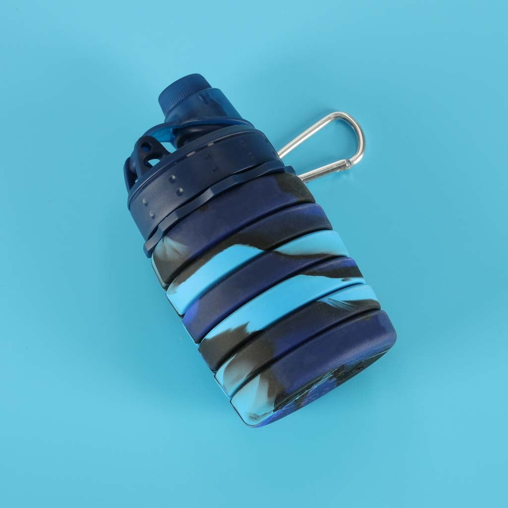 500ml Blue Silicone Folding Sports Water Bottle with Handle