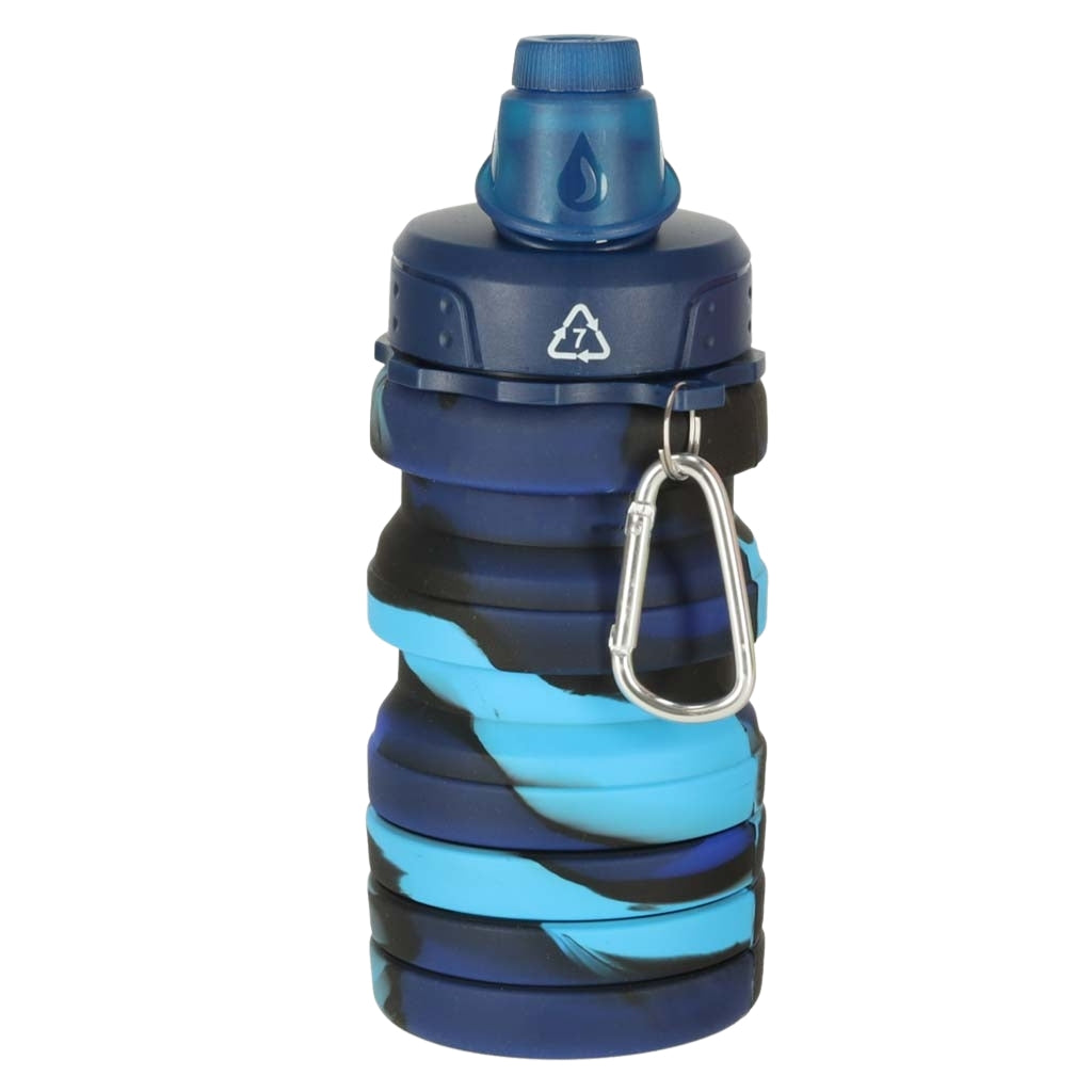 500ml Blue Silicone Folding Sports Water Bottle with Handle