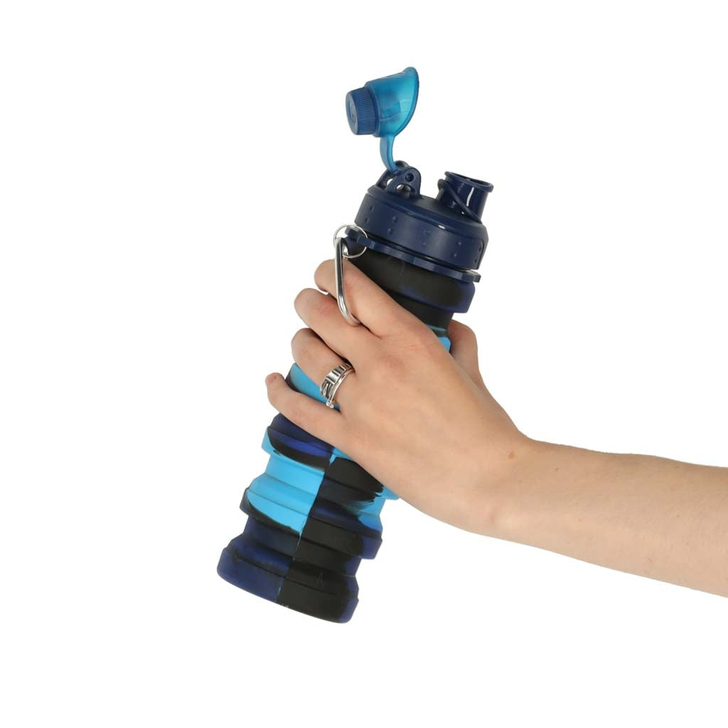 500ml Blue Silicone Folding Sports Water Bottle with Handle