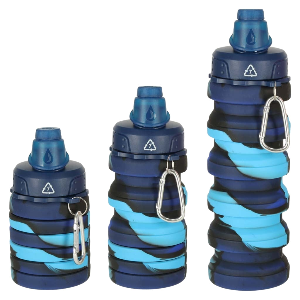 500ml Blue Silicone Folding Sports Water Bottle with Handle