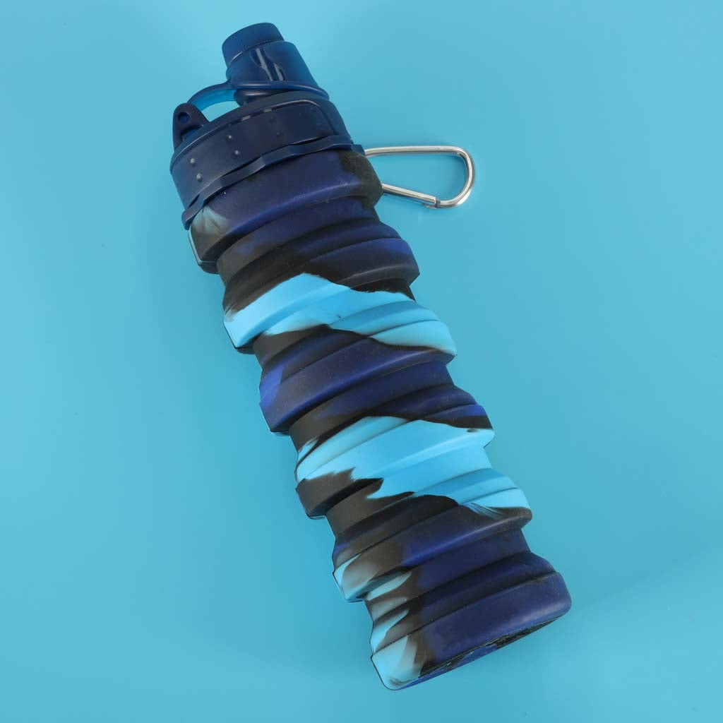 500ml Blue Silicone Folding Sports Water Bottle with Handle