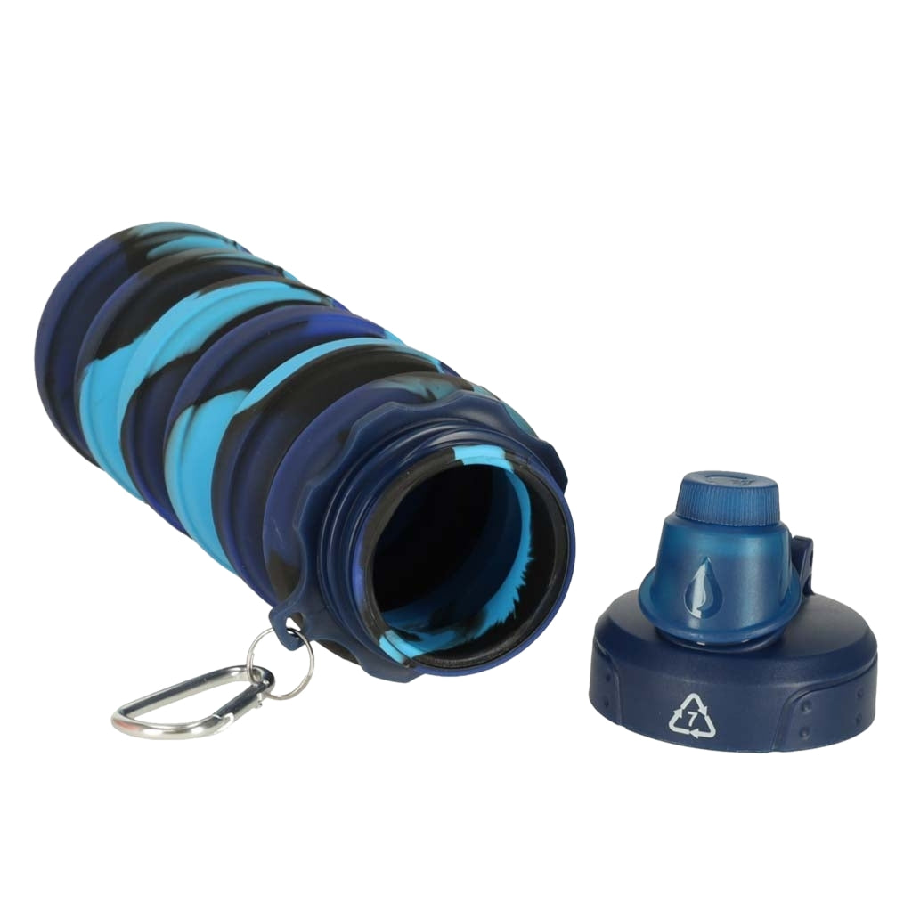 500ml Blue Silicone Folding Sports Water Bottle with Handle