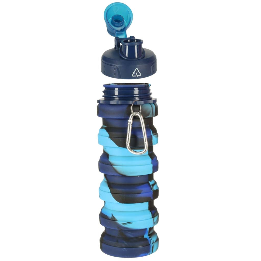 500ml Blue Silicone Folding Sports Water Bottle with Handle