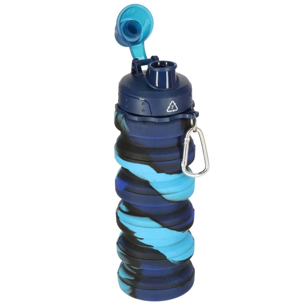 500ml Blue Silicone Folding Sports Water Bottle with Handle