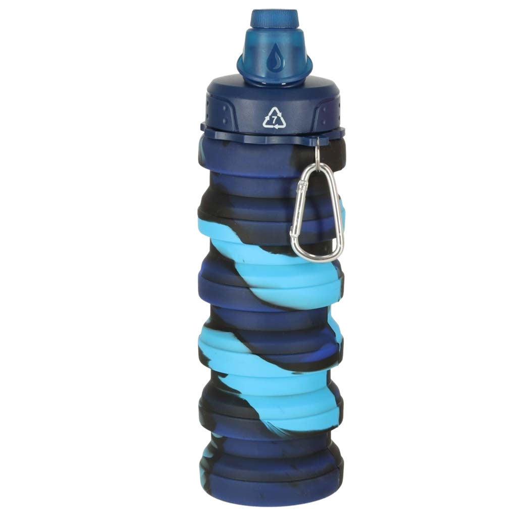 500ml Blue Silicone Folding Sports Water Bottle with Handle