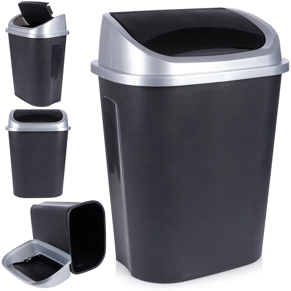 50L Dustbin with Swivel Lid in Durable Black Material