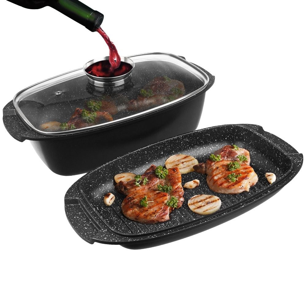 5L Frying Pan with Non-stick and Grill Pan Lid