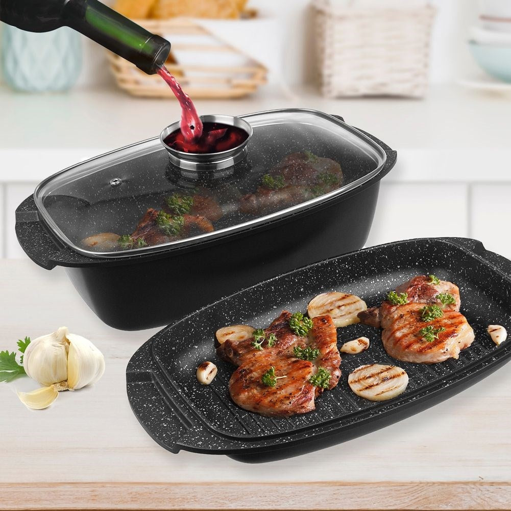 5L Frying Pan with Non-stick and Grill Pan Lid
