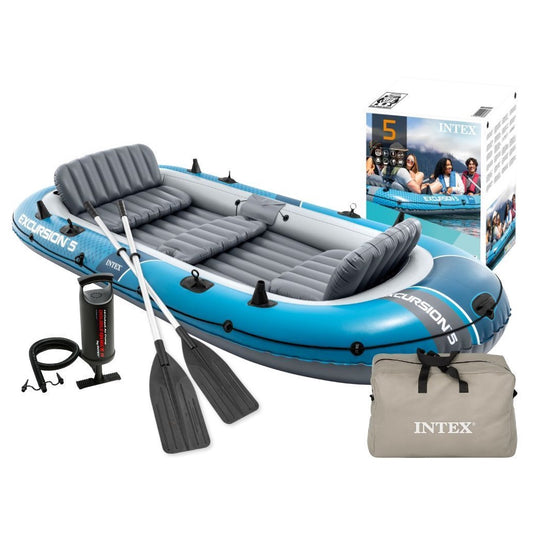 5-Person Inflatable Boat with Pump, Oars, and Bag