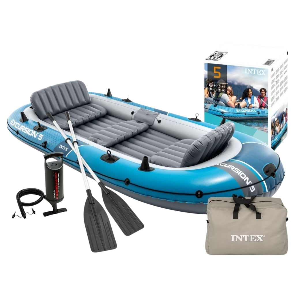 5-Person Inflatable Boat with Pump, Oars, and Bag