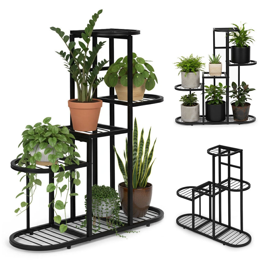 5-Tier Steel Plant Stand – Black, Anti-Slip, 30kg Load