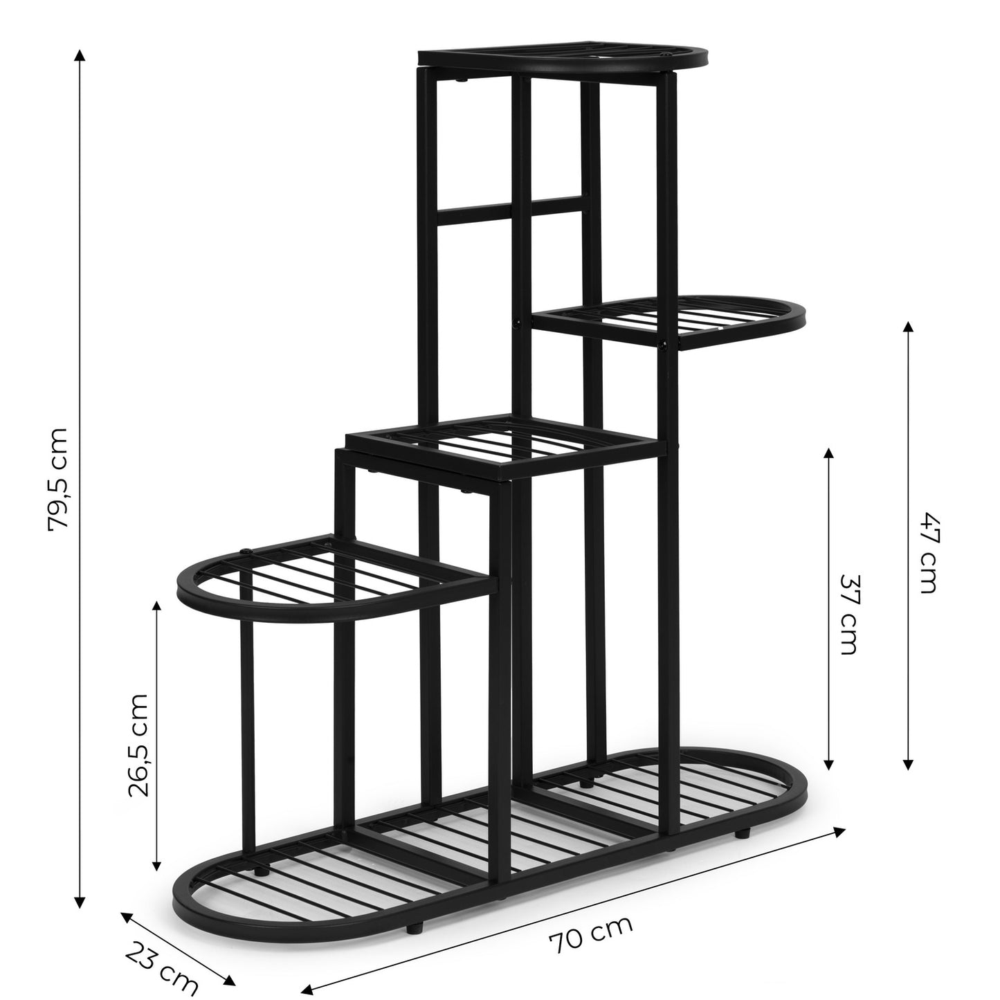 5-Tier Steel Plant Stand – Black, Anti-Slip, 30kg Load