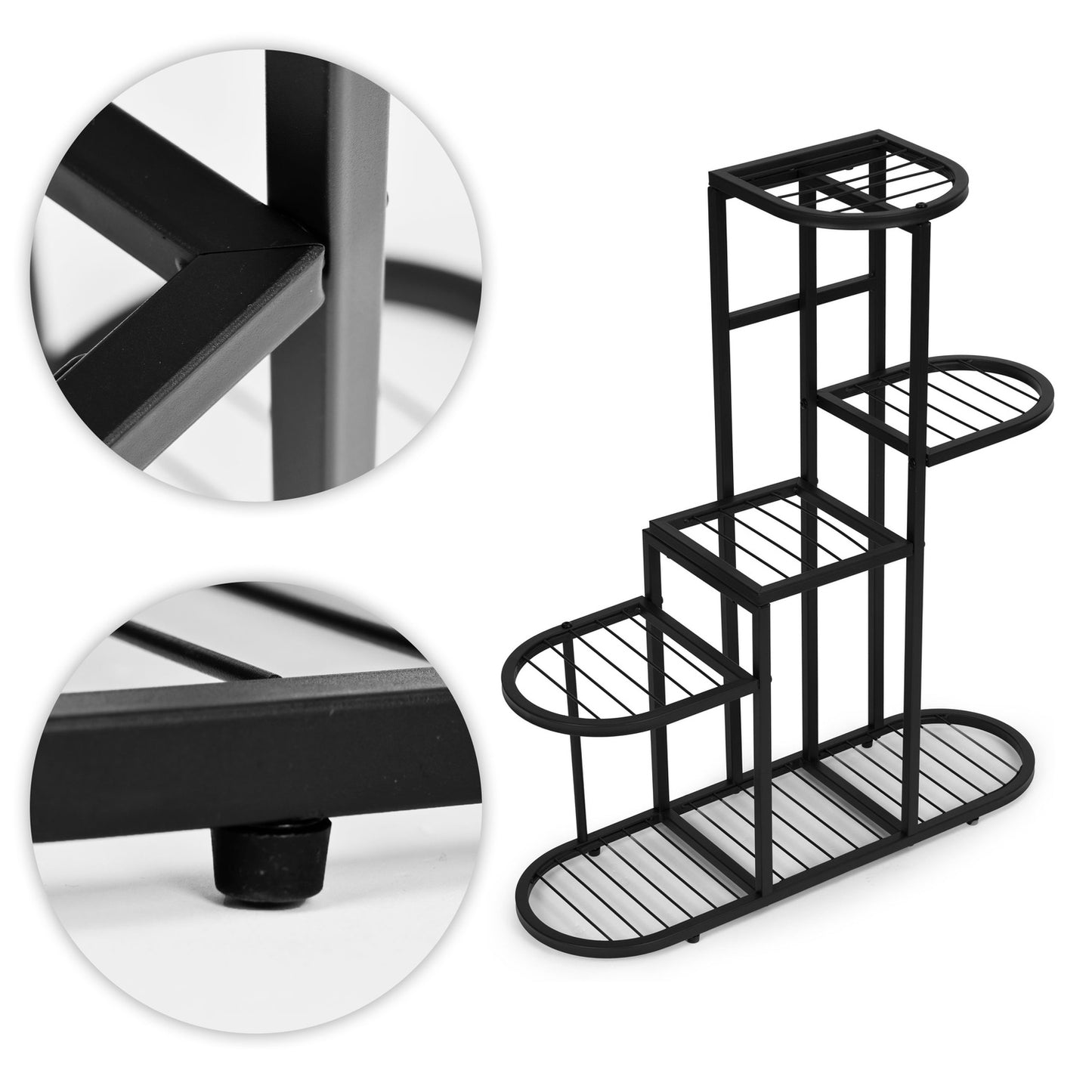 5-Tier Steel Plant Stand – Black, Anti-Slip, 30kg Load
