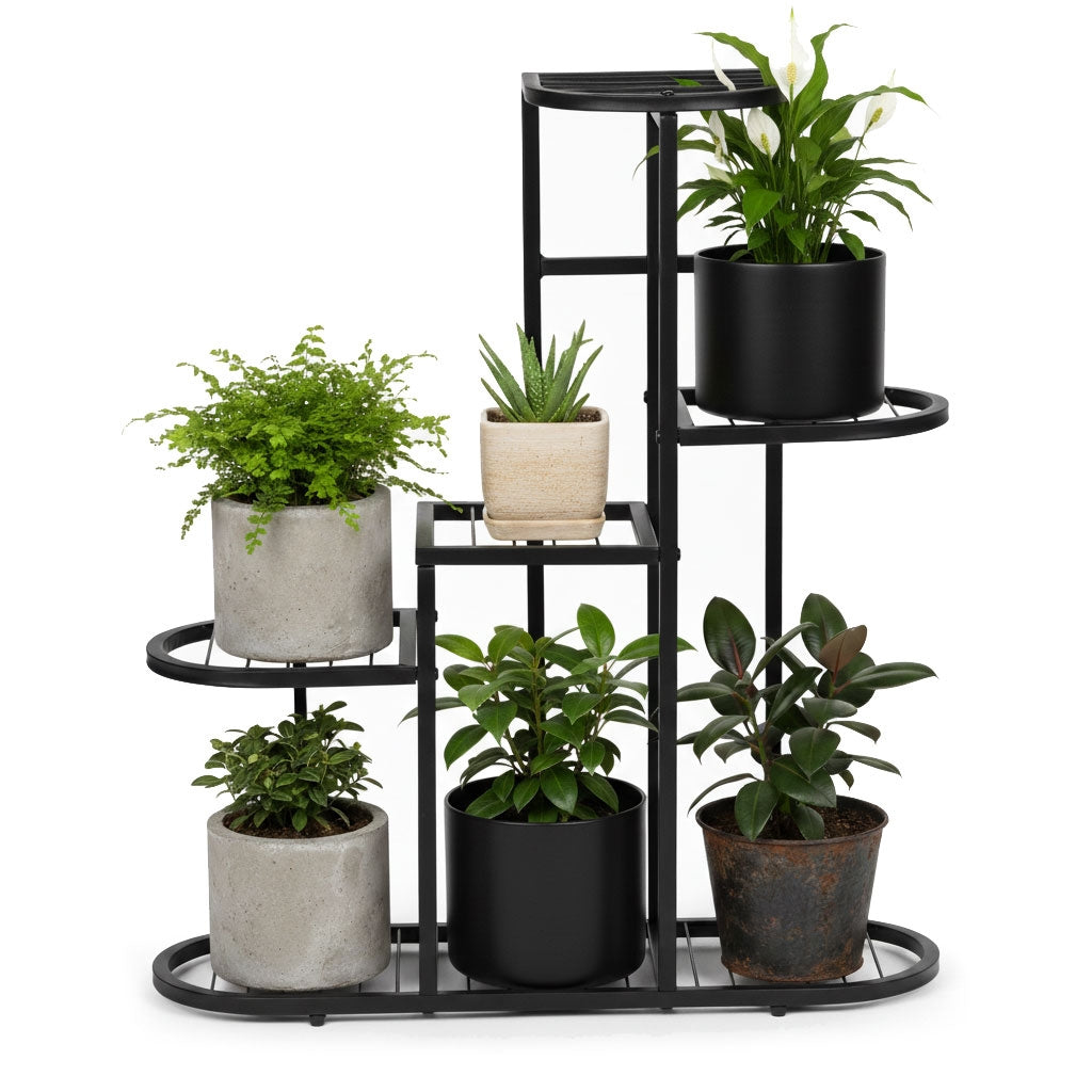5-Tier Steel Plant Stand – Black, Anti-Slip, 30kg Load
