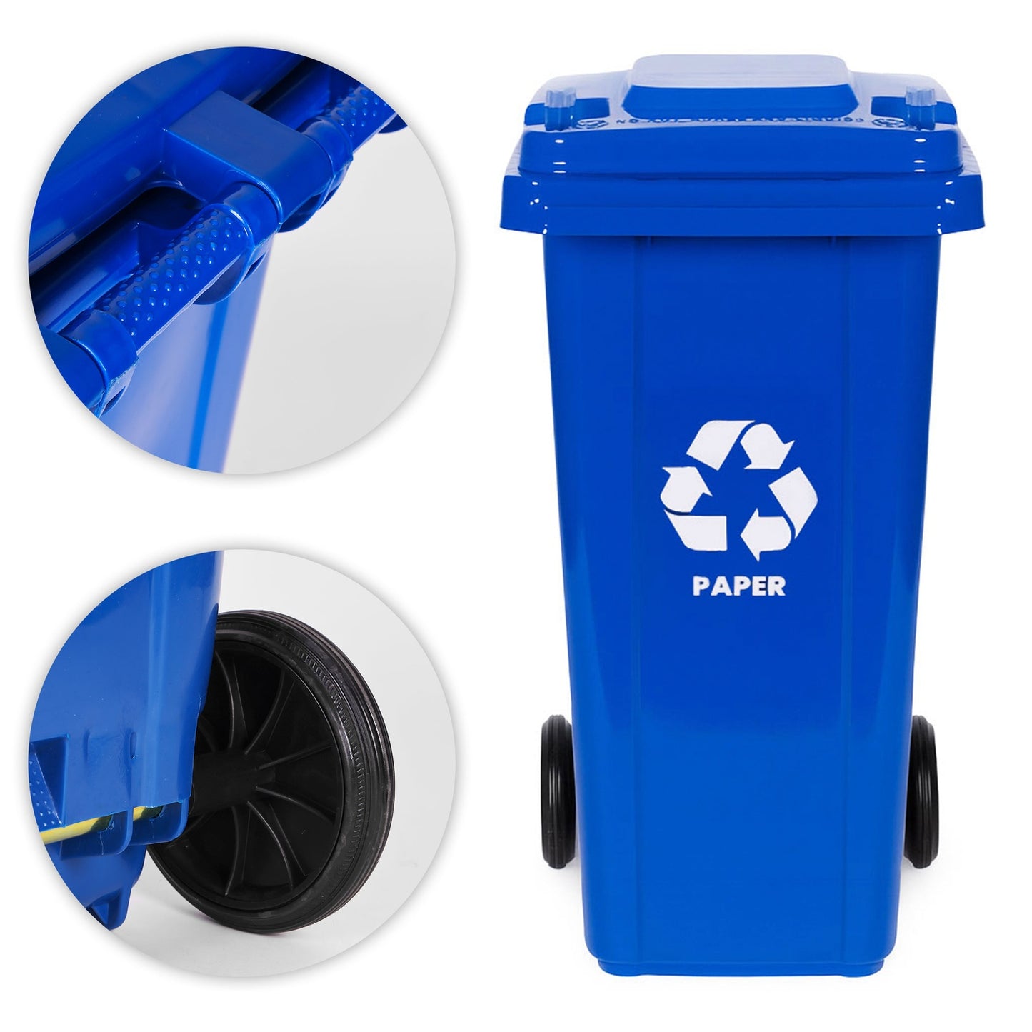 5x120L Waste Bins Set with Rubber Wheels, HDPE