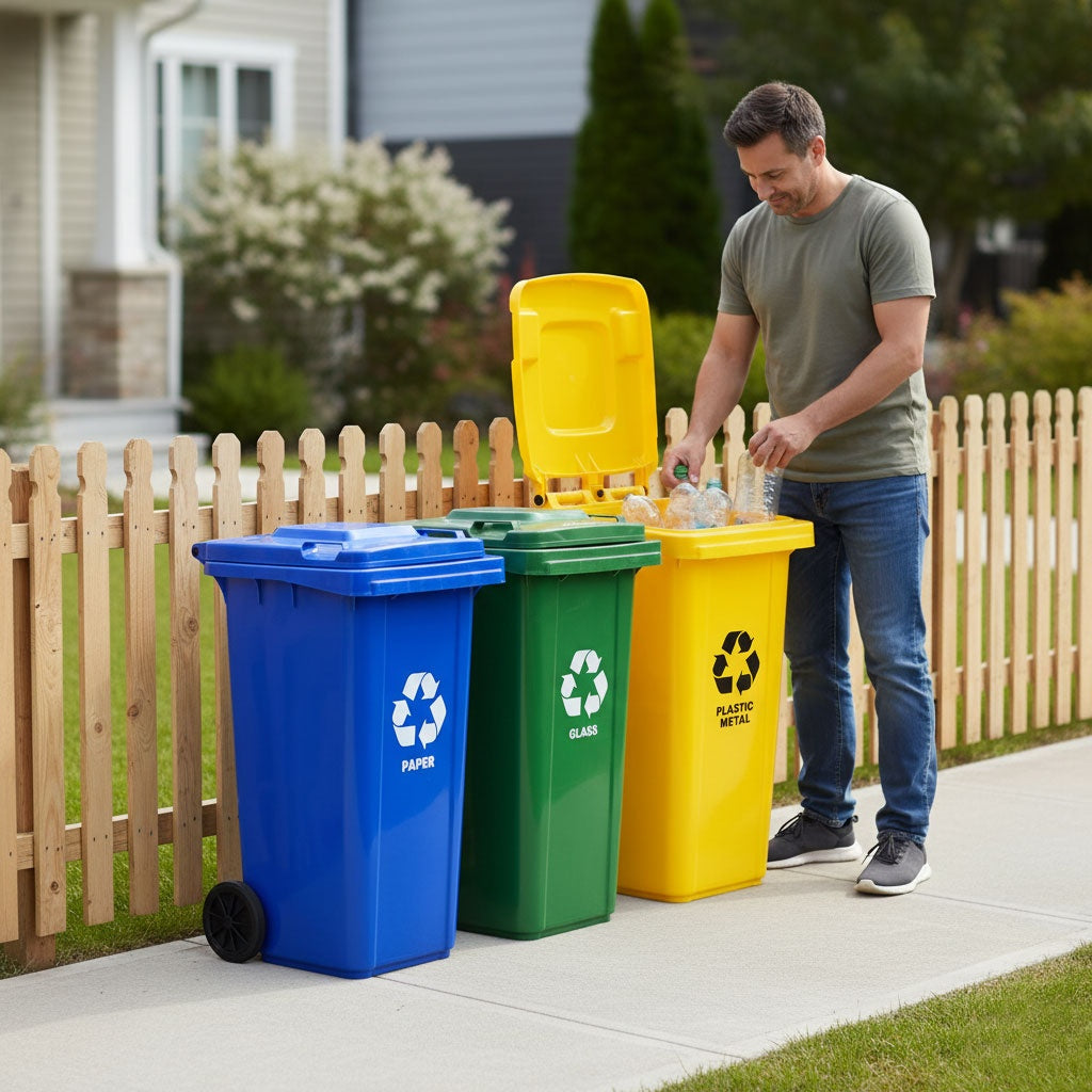 5x120L Waste Bins Set with Rubber Wheels, HDPE