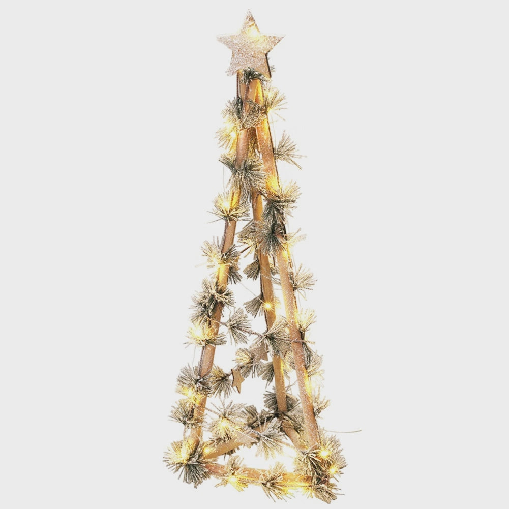 68 cm Wooden Christmas Cone Tree with LED Lights