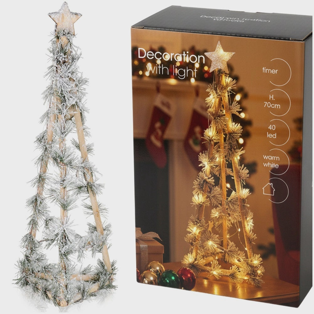 68 cm Wooden Christmas Cone Tree with LED Lights
