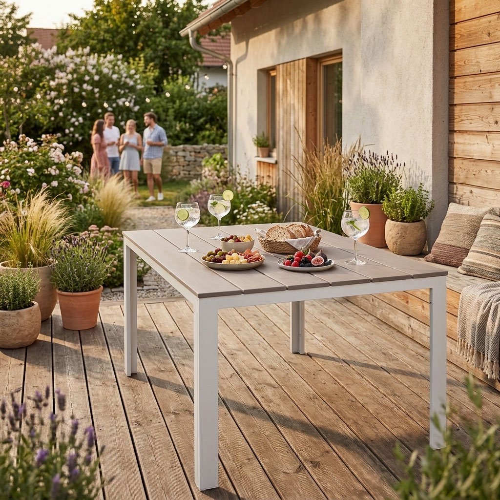 6-Person Garden Table, 156x78 cm, Polywood, Beige
