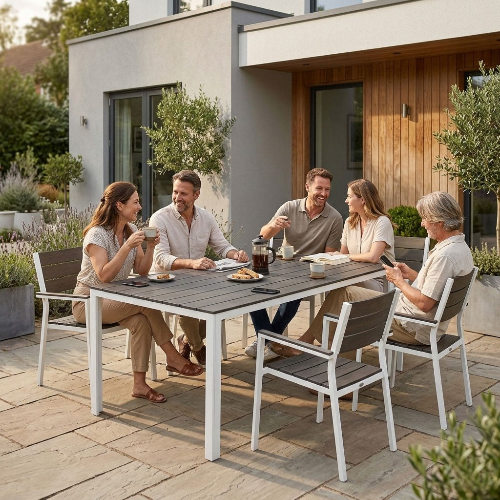 6-Person Polywood Garden Table 156x78 cm – Gray/White