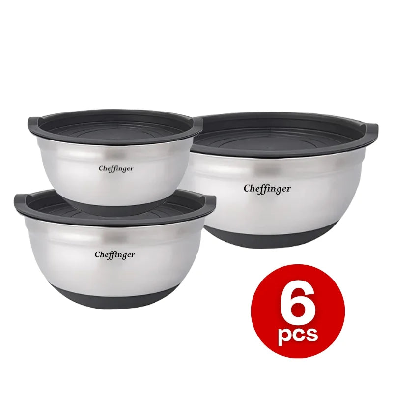 6-Piece Stainless Steel Mixing Bowl Set with Lids