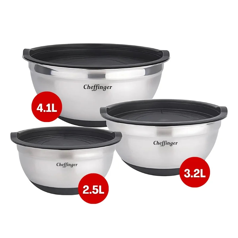 6-Piece Stainless Steel Mixing Bowl Set with Lids