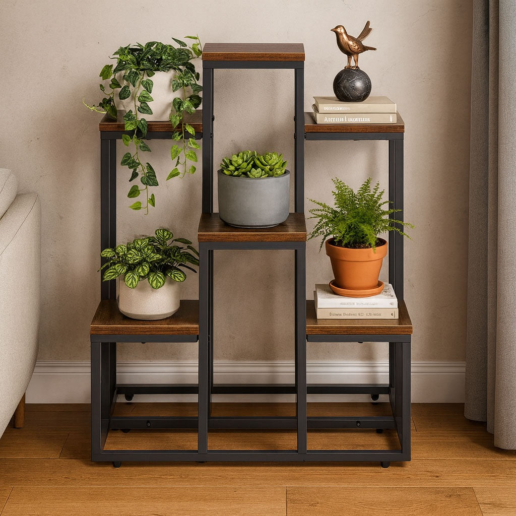 6-Shelf Loft-Style Plant Stand, Steel & Chipboard