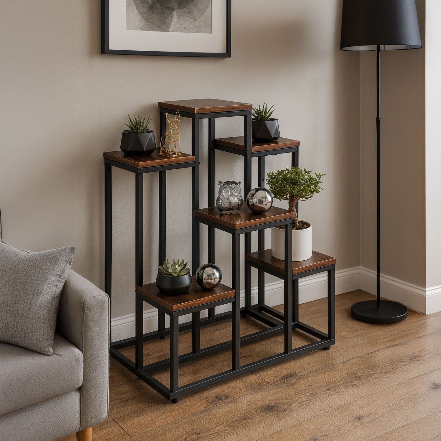 6-Shelf Loft-Style Plant Stand, Steel & Chipboard