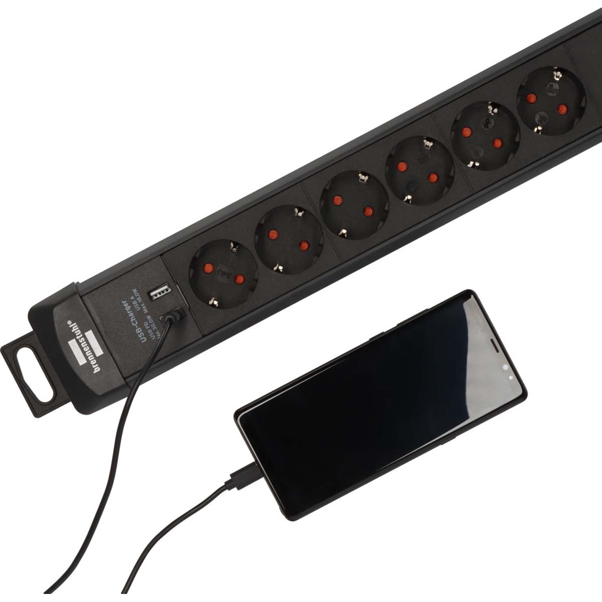 6-Way Power Strip with USB-C PD, 1.8m Cable, Wall Mount