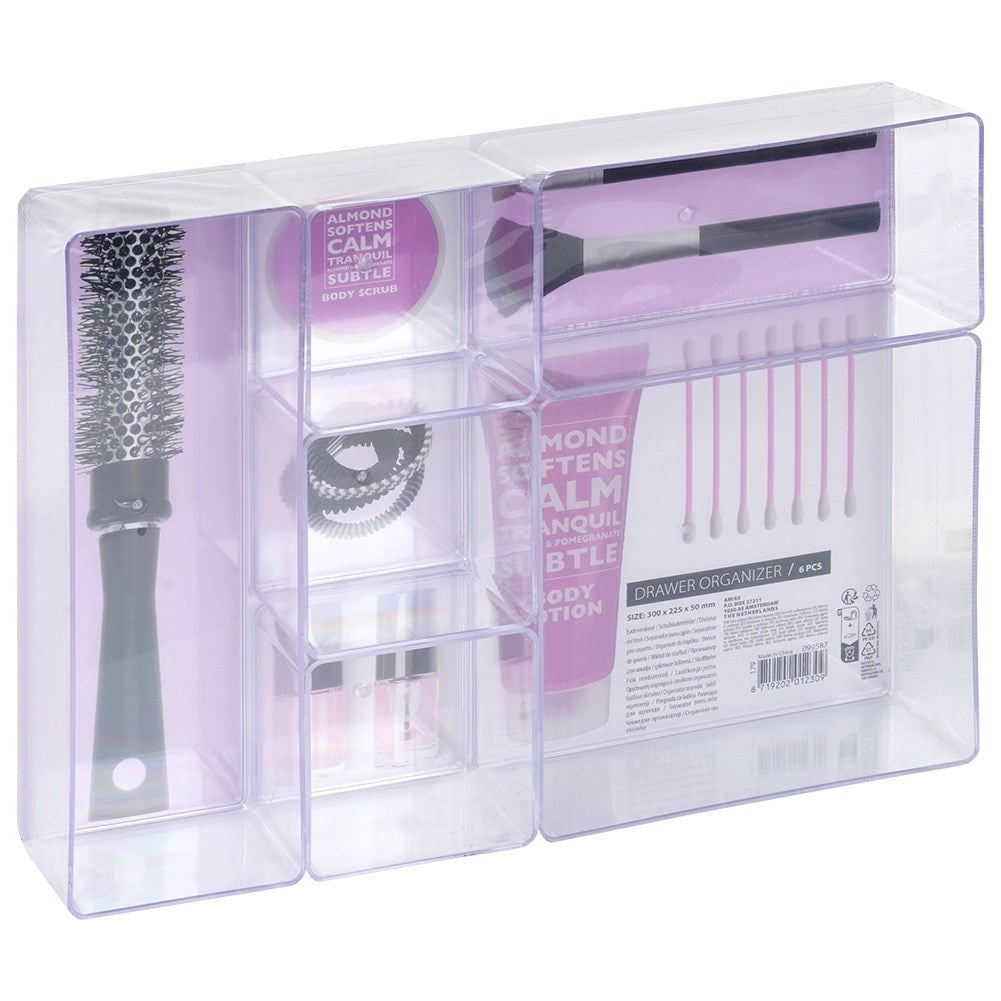 6-compartment acrylic organizer for jewelry and cosmetics