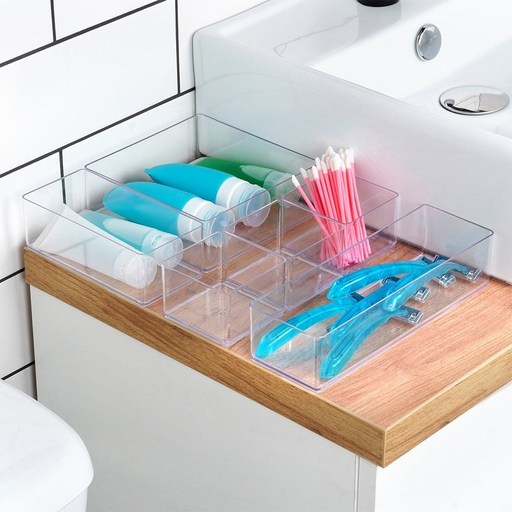 6-compartment acrylic organizer for jewelry and cosmetics