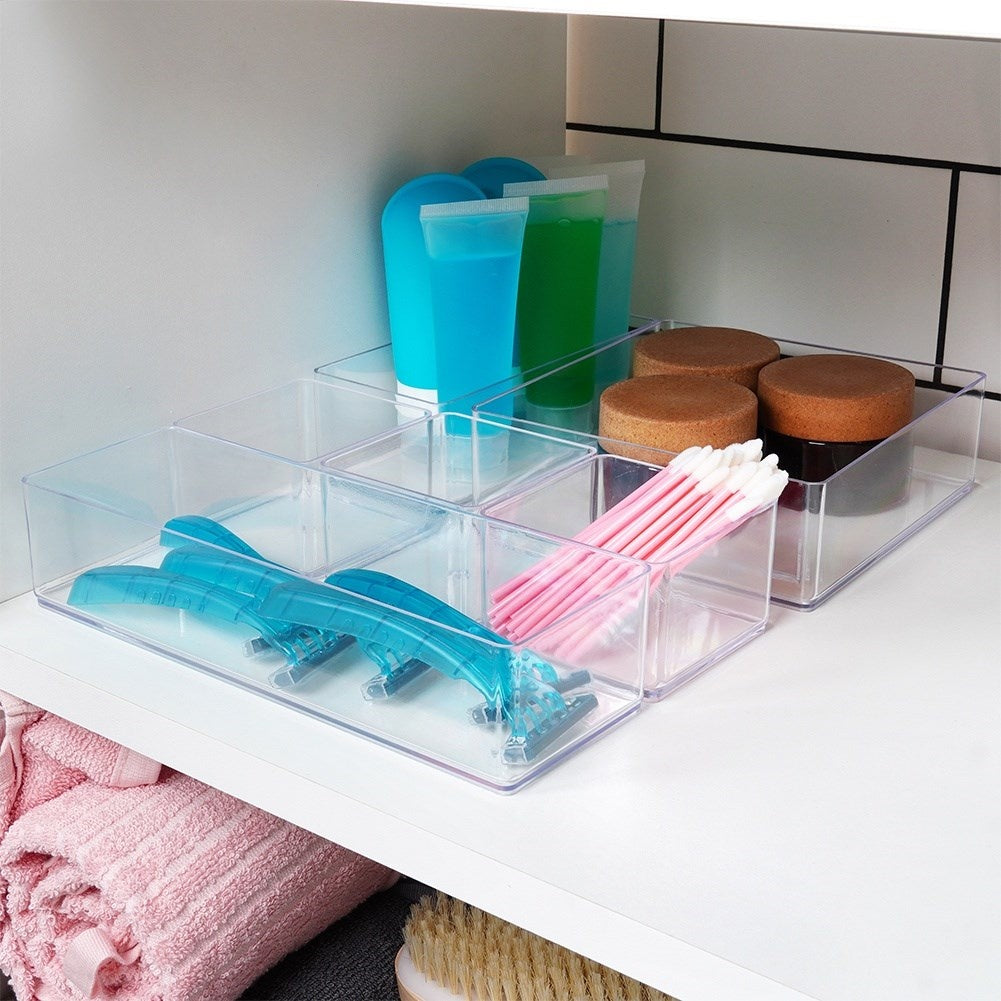 6-compartment acrylic organizer for jewelry and cosmetics