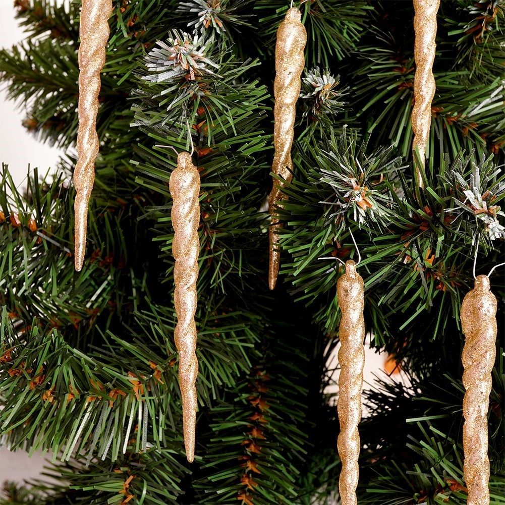 6 decorative Christmas tree balls in acrylic with gold glitter