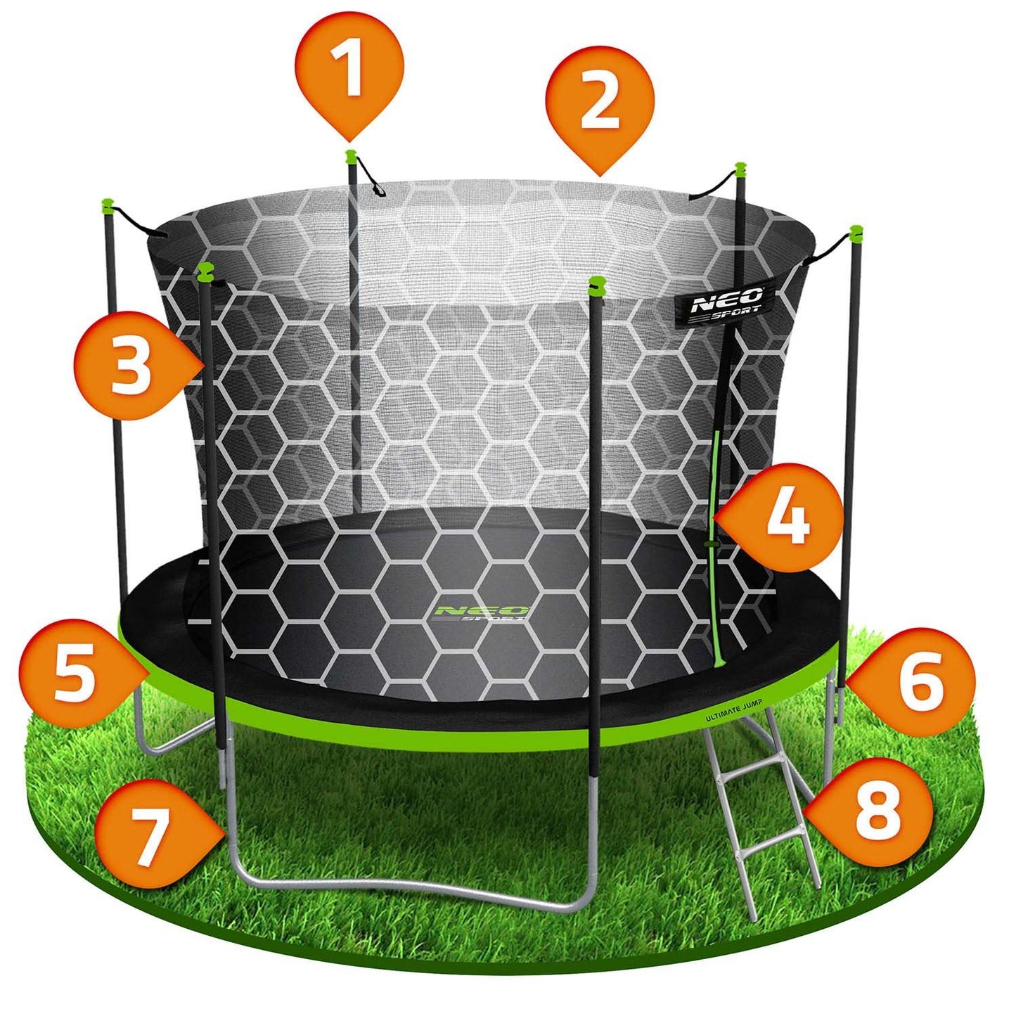 6ft/183cm Garden Trampoline with Inner Net and Ladder Neo-Sport