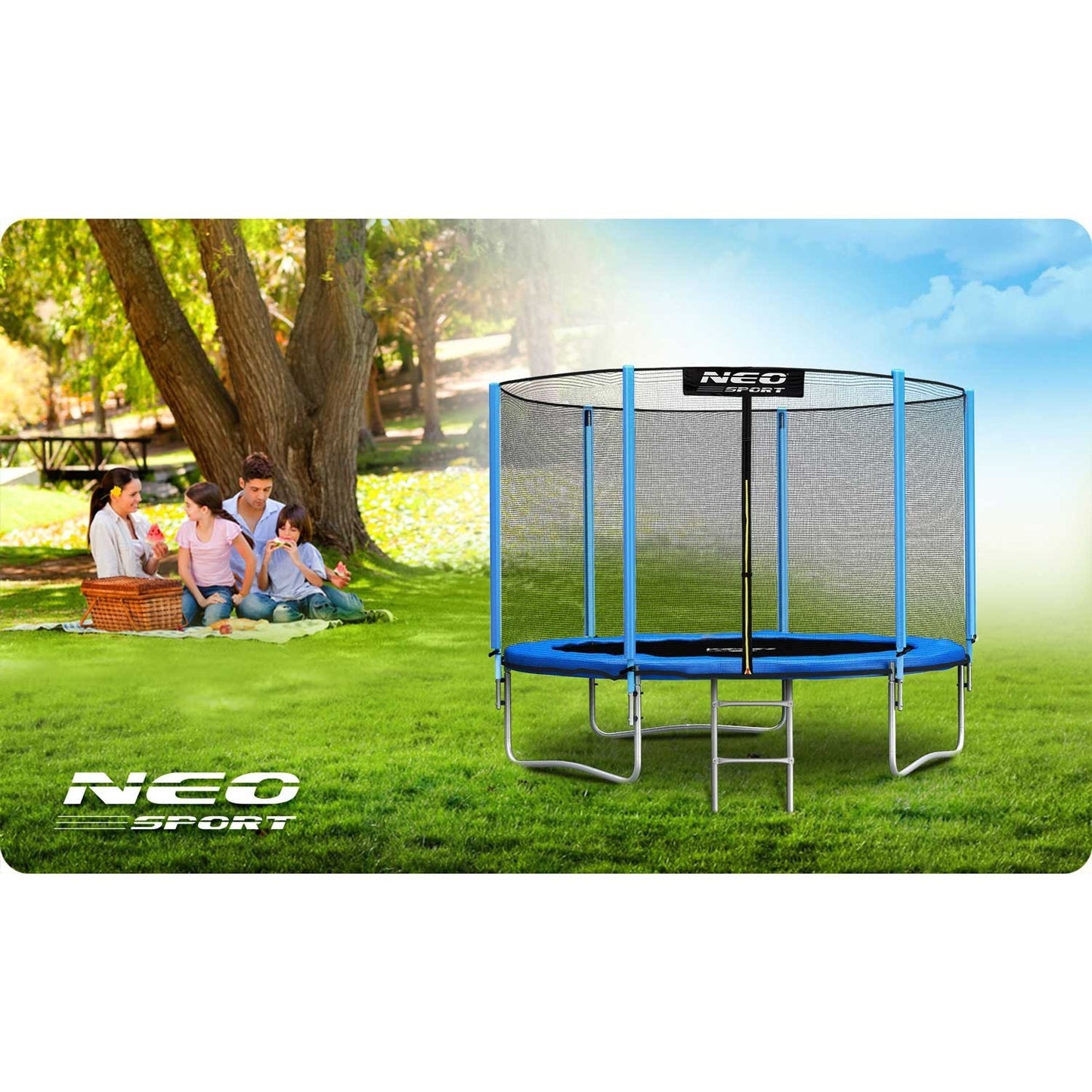 6ft/183cm garden trampoline with outdoor net and Neo-Sport ladder