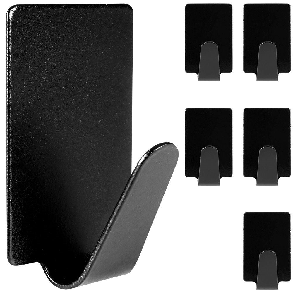 6 self-adhesive rectangular hooks in black stainless steel