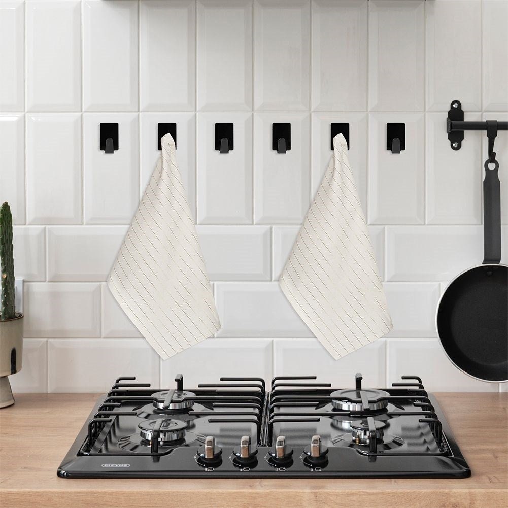 6 self-adhesive rectangular hooks in black stainless steel