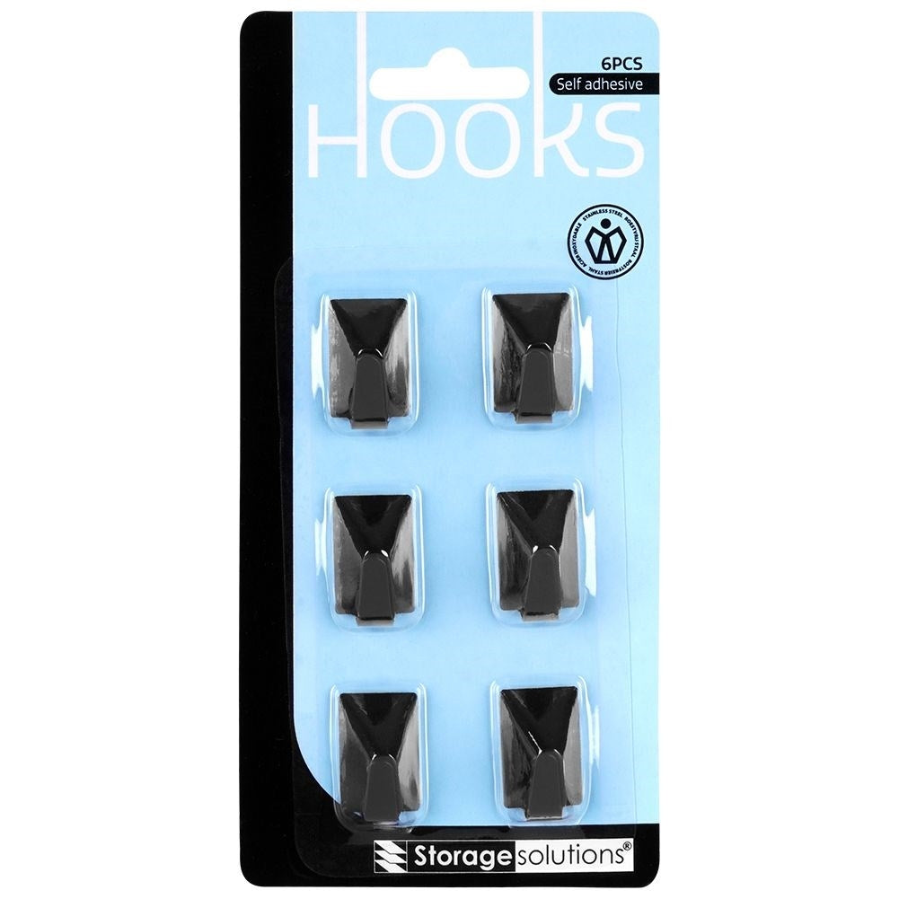 6 self-adhesive rectangular hooks in black stainless steel