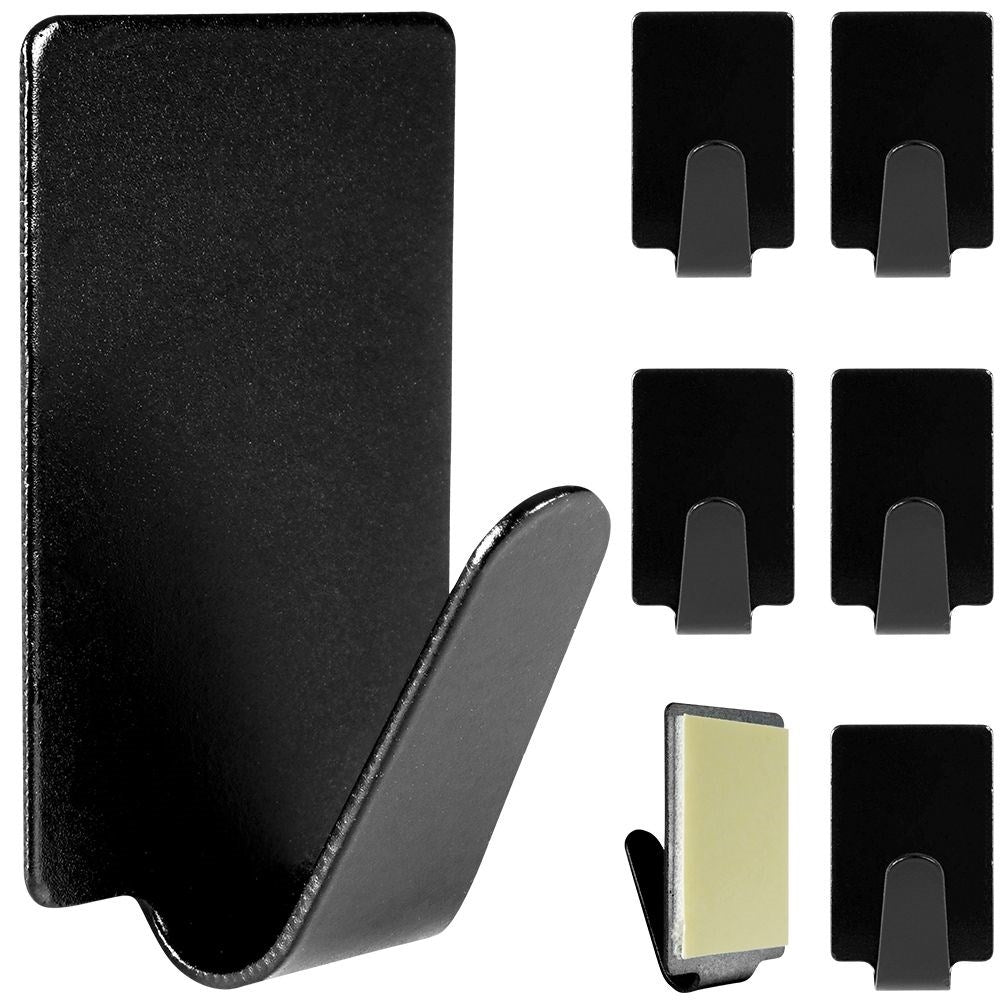 6 self-adhesive rectangular hooks in black stainless steel