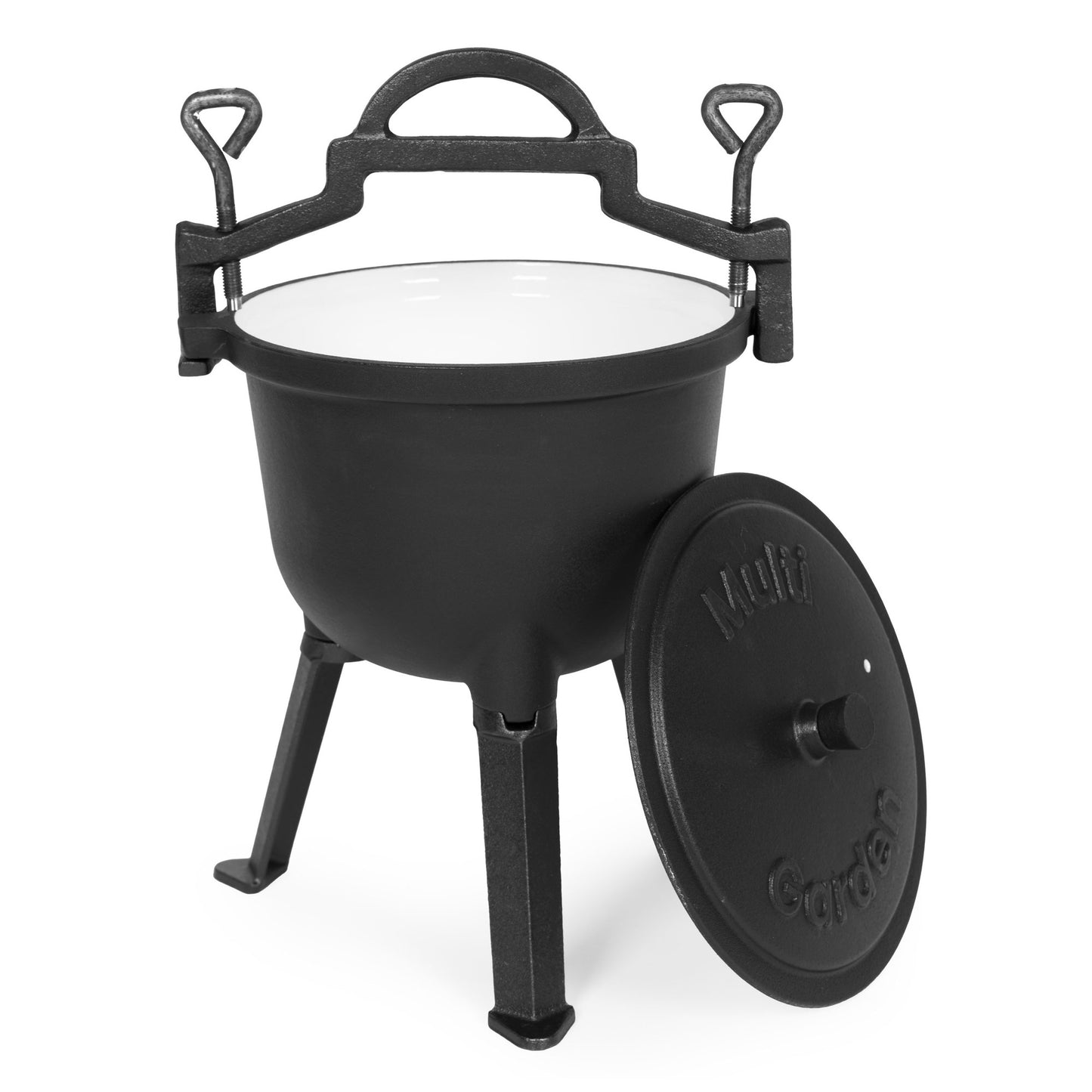 8L Enameled Cast Iron Cauldron with Stand for Campfire