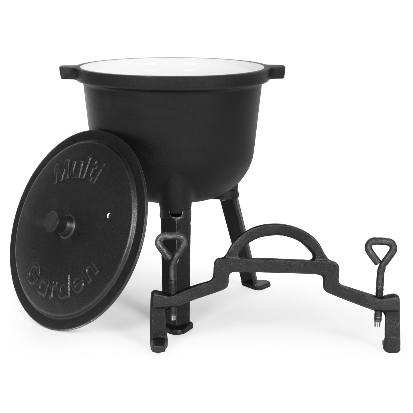 8L Enameled Cast Iron Cauldron with Stand for Campfire