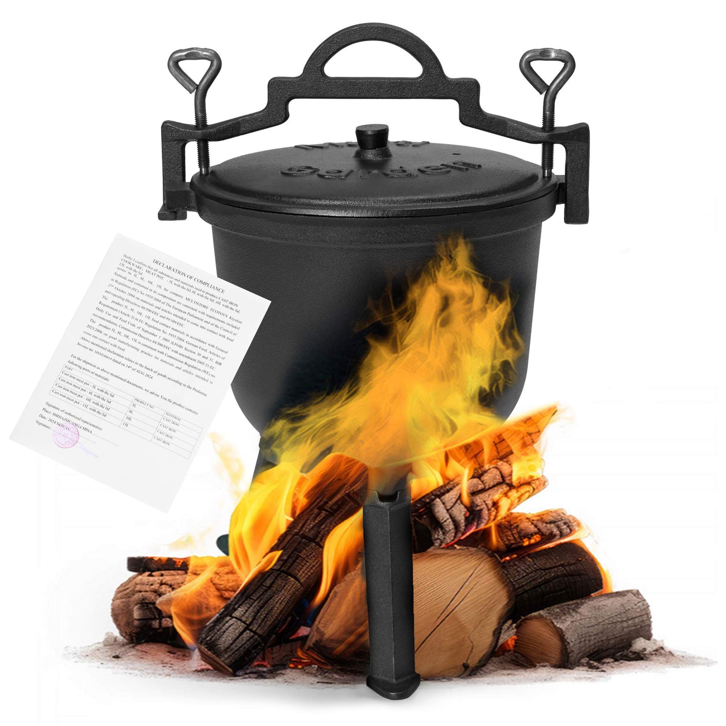 8L Enameled Cast Iron Cauldron with Stand for Campfire