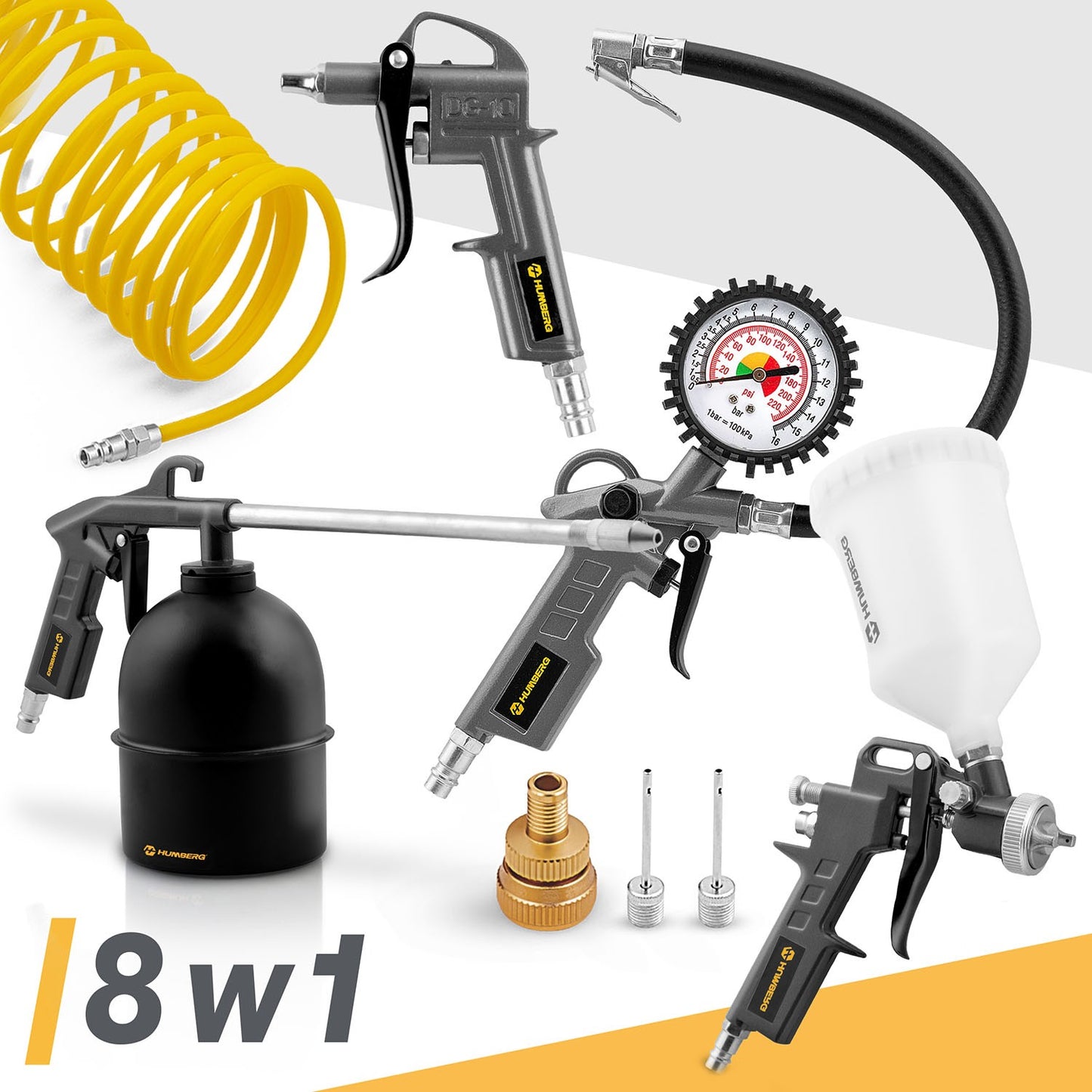 8-Piece Pneumatic Tool Set for Compressor Use