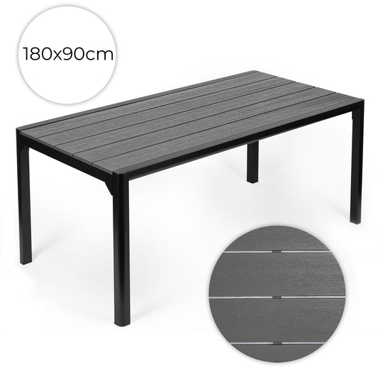 8-Seater Polywood Garden Table, 180×90 cm, Gray